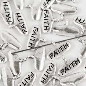  15mm Shiny Silver FAITH Pewter Charm Arts, Crafts 