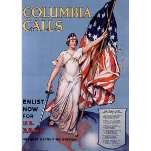  WOMAN AMERICAN FLAG GLOBE US ARMY COLUMBIA CALLS WAR 