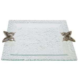  Glass Square Serving Tray   Butterfly
