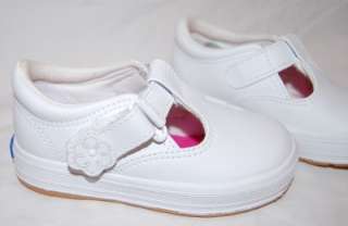   NEW KEDS DAPHNE White Leather T STRAP W/ FLOWER SHOES BABY TODDLER
