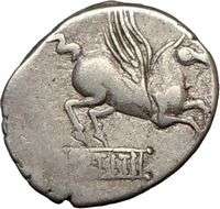   Republic Q TITIUS 90BC Authentic Ancient Silver Coin BACCHUS PEGASUS