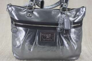 Coach #15286 Poppy Gun Metallic Leather Glam Silver Tote Handbag New 