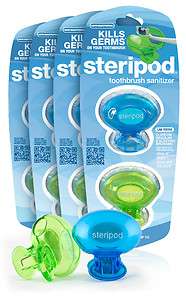 Steripod Clip on Toothbrush Sanitizer 8 Pack Green/Blue 754349930008 