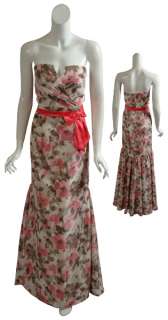 BADGLEY MISCHKA Strapless Floral Silk Gown Dress 10 NEW  