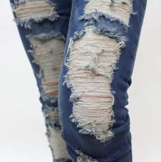 Ripped Destroyed Blue Skinny Jeans, UK 6,8,10,12  