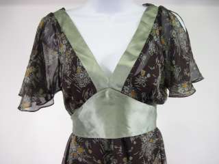 TICCI TONETTO Green Brown Silk Mid Calf Dress Size S  