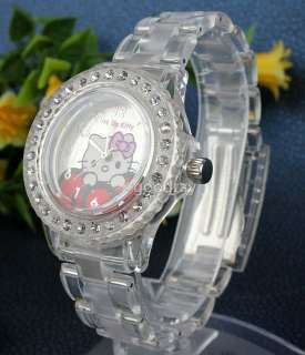 Hello kitty transparent band crystal quartz wrist watch  