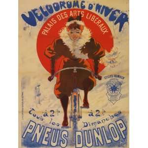 BIKE Bicycle Pneus Dunlop. French Lady in Red on Bike France 12 x 16 