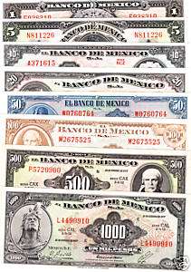 Mexico $ A.B.N.C. Collection 8 Bank Notes Scan Notes.  