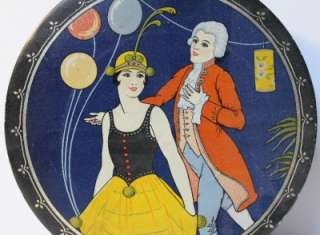 Antique Art Deco Lady & man Biscuit Tin1920s.  