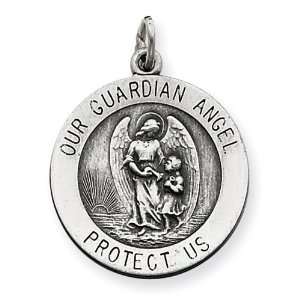  Sterling Silver Antiqued Guardian Angel Medal Jewelry