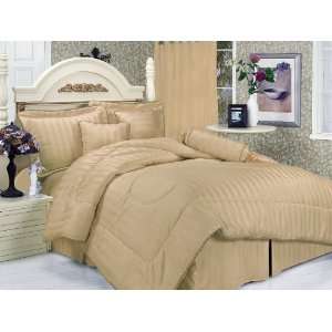   : 7Pcs Queen Taupe Stripe Bed in a Bag Comforter Set: Home & Kitchen