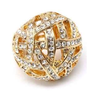  ADJUSTABLE RING   Big Gold Tone Crystal Ring: Jewelry
