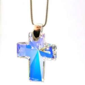    Iridescent Large Crystal Cross Pendant on 18 Chain Jewelry