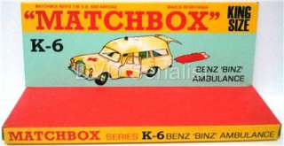 Lesney MATCHBOX Diecast KING SIZE K 6 BENZ BINZ AMBULANCE Custom Box 