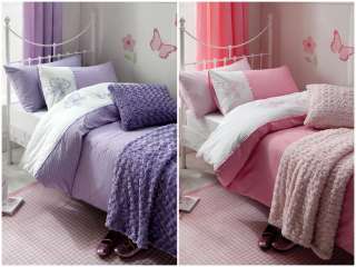 Girls Single & Double Pink / Lilac Duvet Covers   Embroidered Bedlinen 