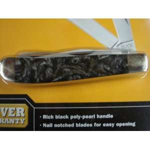  Buck Trapper Knife Poly Pearl Black Handle Clamp Pack 