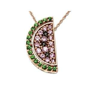   Watermelon Pendant in 14K Pink Gold with Black Diamonds Jewelry