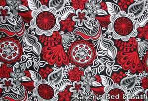 Red Gray Black White Floral Vines Flower Buds Blooms Curtain Valance 