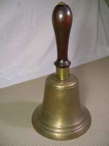 Brass School Bell Rare Original Clapper with Red Walnut Handle N/R 