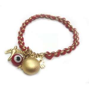  Braided Red Cord Bracelet with Red Evil Eye, Hamsa/Hand of Fatima 