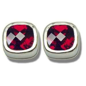  8X8mm Checkerboard Garnet Bezel Earring Jewelry