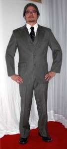 Vintage 70s Wool Brown./Gray SKINNY 3 Piece Suit 39 S waistcoat vest 