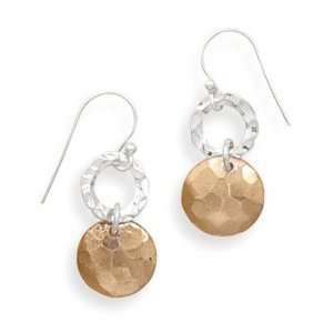   SILVER and 14 Karat Rose Gold Plated Hammered French Wire Earrings