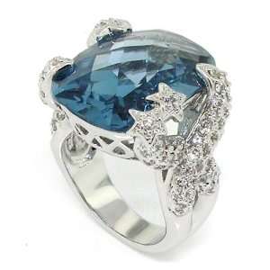   Large Cocktail Ring w/Blue Spinel & White CZs Size 5 Alljoy Jewelry
