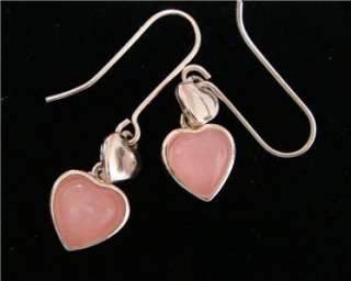 Cute, Cute silver and rose quartz sweetheart dangle pierced earrings 