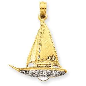  14k Gold Diamond Sail Boat Pendant Jewelry