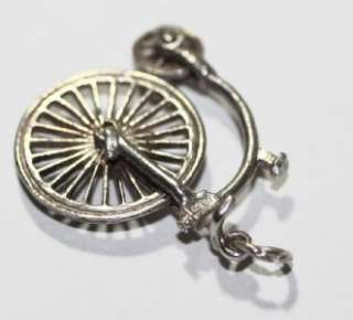   NUVO ~VINTAGE STERLING PENNY FARTHING BICYCLE BIKE CHARM ~MOVES  