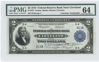 1918 Bank Note Courtesy Autographs Cleveland PMG 64  