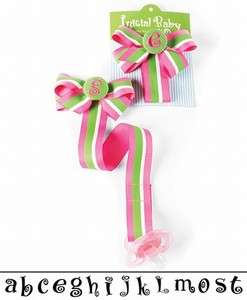   INITIAL Pink & Lime Green Pacifier Binky Clip/Holder   Mud Pie   NWT