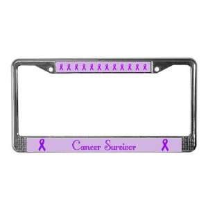 Purple Cancer Survivor Breast cancer License Plate Frame by  