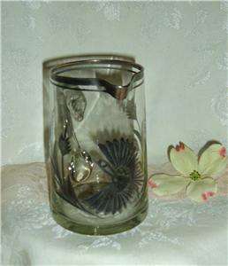 VINTAGE SILVER OVERLAY CUT  ETCHED PITCHER BIRD FLORAL  
