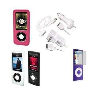  iPod Nano 5th Generation: Pink Leather Case, Black Silicon Skin Case 