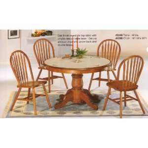 Oak Finish Tile Top Dining Table with 4 Windsor Chairs:  