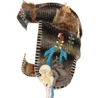 True Religion Knit Alpaca Helmet Embroidered Womens Trooper Bomber Hat 