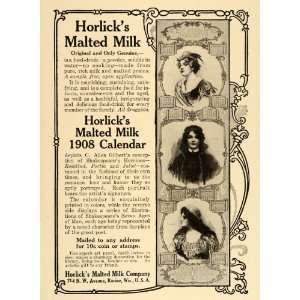  1907 Ad Horlicks Malted Milk 1908 Calendar C.A. Gilbert 