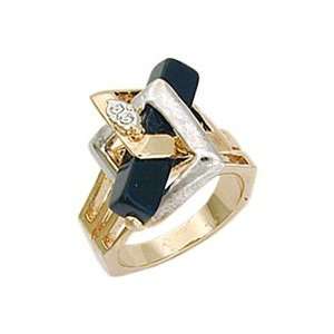  Womens Young Line Black Genuine Nature Stone Ring, Size 