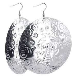  Silver Plated on Brass Palm Tree Engraved Drop Earrings Jewelry