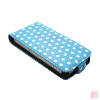 Blue POLKA DOT LEATHER FLIP CASE COVER POUCH FOR iPhone 4S 4 4G  