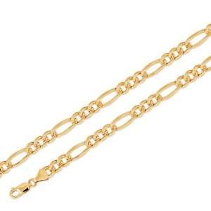  New 14k Yellow Gold Figaro Pave Chain Necklace 7.1mm 26 