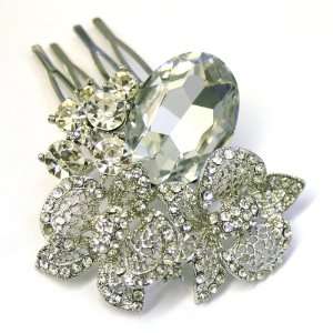 Bridal Wedding Beautiful Elegant Crystal Oval Stone Flowers Hair Comb