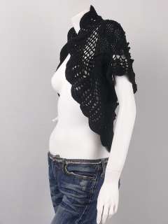 Black Crocheted Bolero Shrug Crop Sweater Cardigan L  