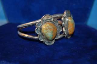   OLD PAWN STERLING SILVER & TURQUOISE CUFF BRACELET (T70)  