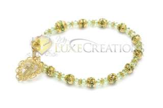 Swarovski Crystal Gold Peridot Rosary Bracelet  