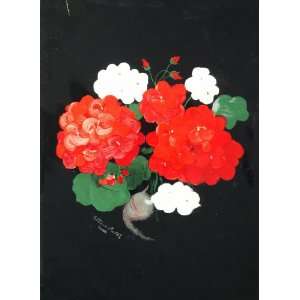 1934 Red White Flower Painting Color Print VERY NICE!   Original Print