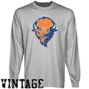  Bucknell Bison Ash Distressed Logo Vintage Long Sleeve T 